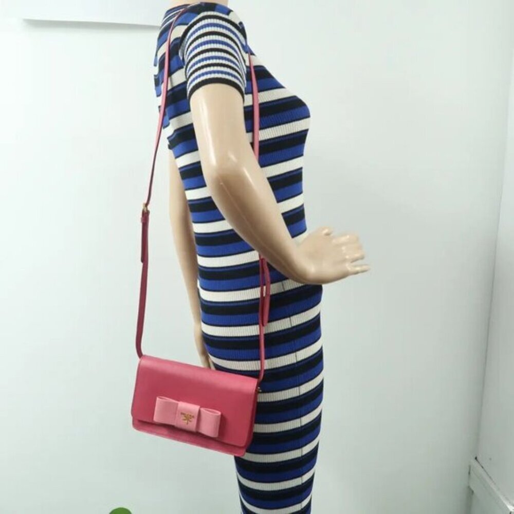 PRADA Saffiano Pink Bow Leather Shoulder Bag 390-020125 - Picture 12 of 12